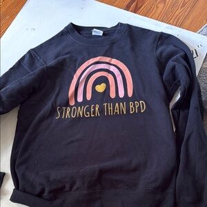 Black Sweatshirt with Pink and Yellow Design stronger than BPD
